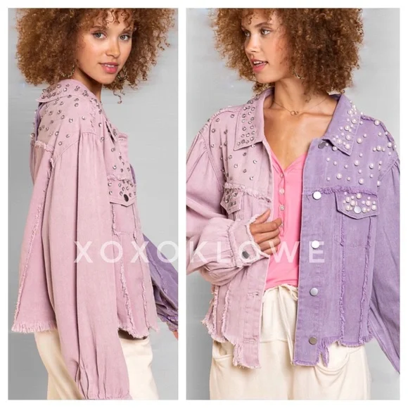 1 S POL Princess Pearl & Diamond Embellished Lavender Denim Jacket - Picture 7 of 16